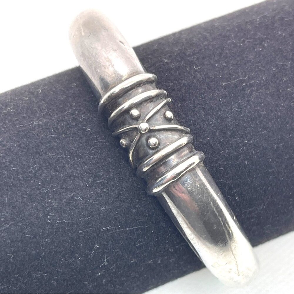 VTG Deborah Armstrong 925 Sterling Silver Hollow Dome Wrapped Wire Cuff Bracelet